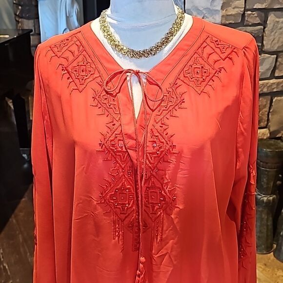 Sheer embellished pullover lng sleeve top w/ elastic hem by lane bryant sz 14/16 - Picture 1 of 10